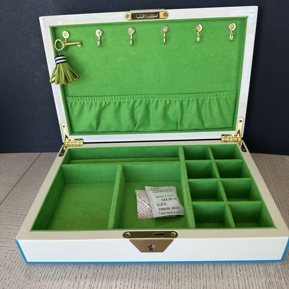 Jonathan Adler Blue Green Lacquer Jewelry Box Velvet Interior New Unused - Picture 4 of 11
